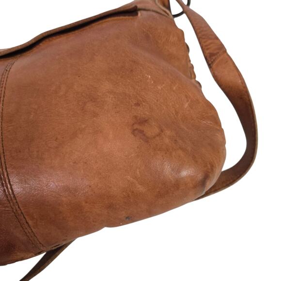 Vilenca Leather Bag Brown Woven Leather Adjustable Shoulder Curved Braided - Picture 15 of 16